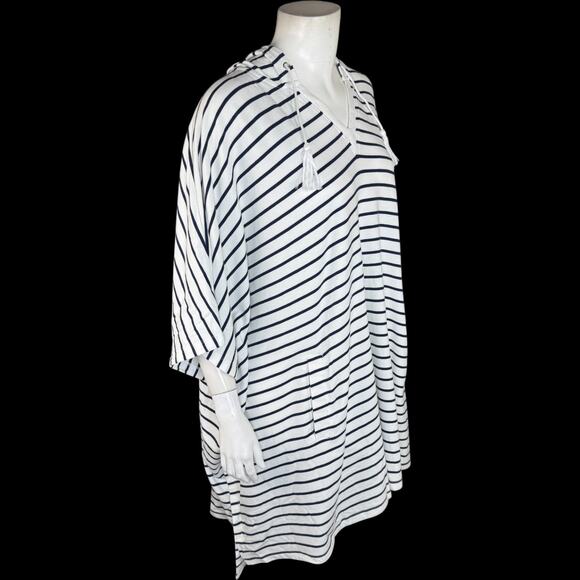 AMBERNOON II UV Hooded Striped Tunic Cover-Up White Navy 1X NWT Cotton Blend - Picture 11 of 16